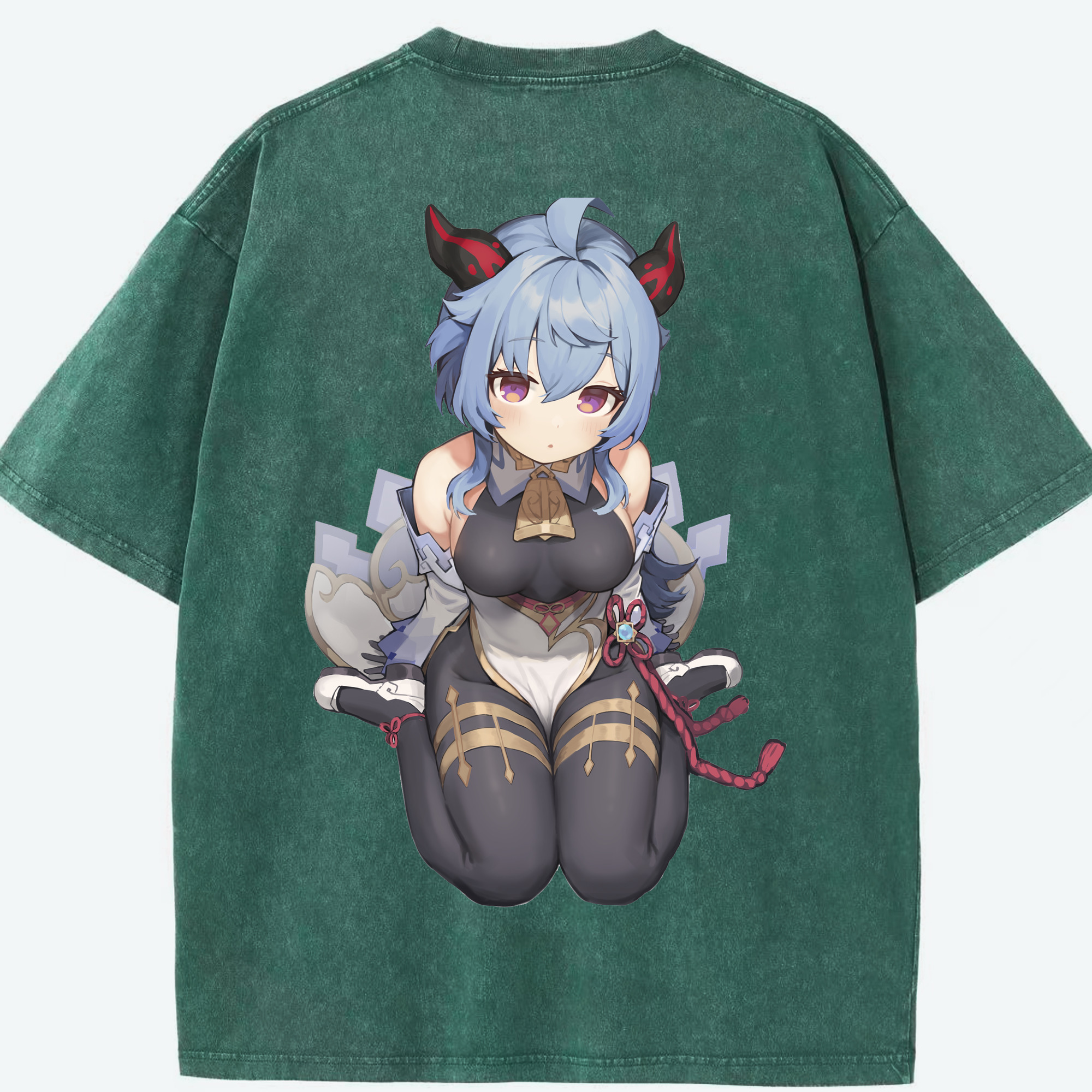 げんし神 甘雨 かんう genshin Ganyu 綿100% ヴィンテージ風 半袖Tシャツ（背面プリント）